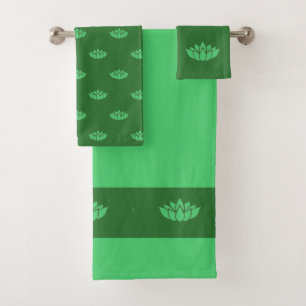 Green lotus flower pattern bath towel set