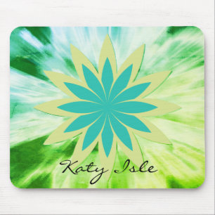 Green Lotus Flower Watercolor Ethnic Paint Mouse Pad