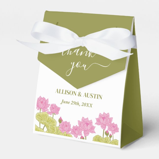 Green Lotus Lily Flowers Wedding Indian Favor Box (Front Side)