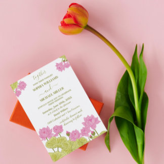 Green Lotus Lily Flowers Wedding Indian Invitation