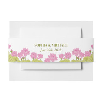 Green Lotus Lily Flowers Wedding Indian Invitation Belly Band