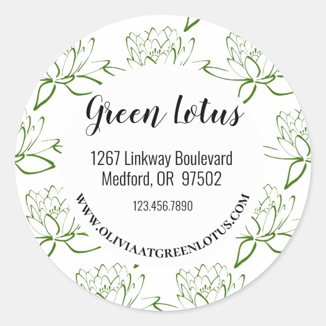 Green Lotus Modern DIY Business Address Sticker (Front)