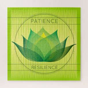 Green Lotus Patience and Resilience Symbol Floral Jigsaw Puzzle