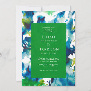 Green Love Abstract Watercolor Wedding Invitation