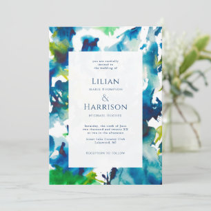 Green Love Abstrait Watercolor Faire-part de maria