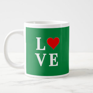 Green LOVE and Heart Large Coffee Mug