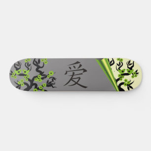 Green Love Birds Sakura Tree Chinese Love Symbol  Skateboard