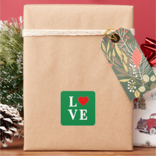 Green LOVE Classic Retro Square Sticker