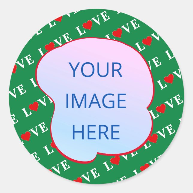 Green LOVE Heart Classic Round Sticker (Front)