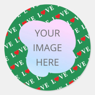 Green LOVE Heart Classic Round Sticker