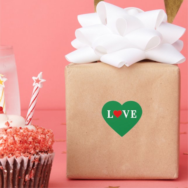 Green Love Heart Retro Elegant Heart Sticker (Party)