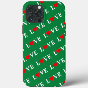 Green LOVE Heart Retro Timeless Elegant iPhone 13 Pro Max Case