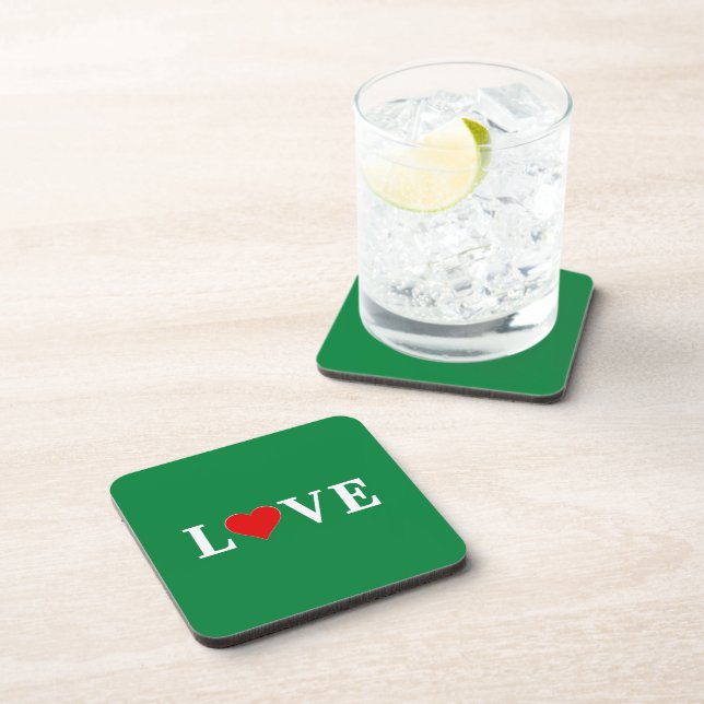 Green LOVE Heart Retro Timeless Elegant Coaster (Right Side)