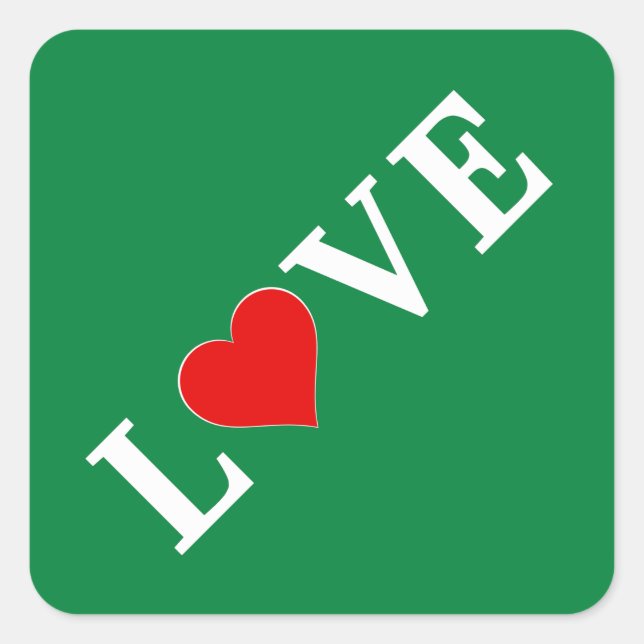Green LOVE Heart Retro Timeless Elegant Square Sticker (Front)