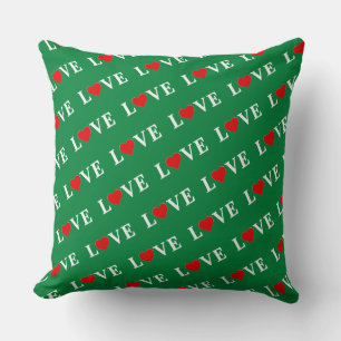 Green LOVE Heart Retro Timeless Elegant Throw Pillow
