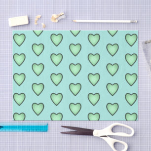 Green love hearts pattern tissue paper