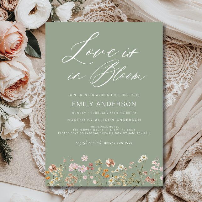 Green Love is in Bloom Wildflower Bridal Shower Invitation (Creator Uploaded)