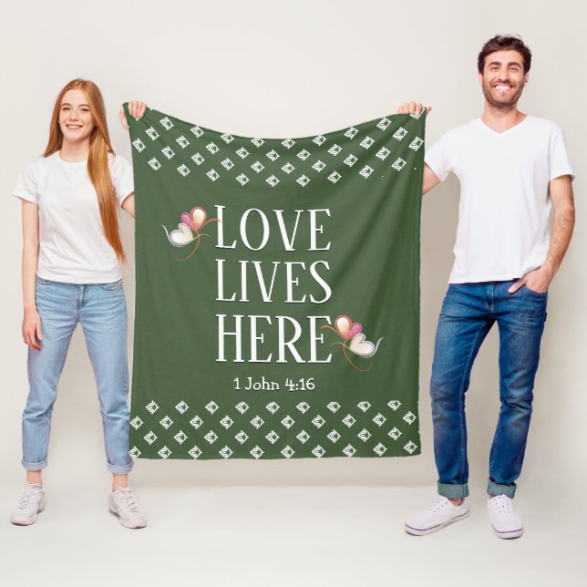 Green | LOVE LIVES HERE | Stylish Customizable Fleece Blanket (In Situ)