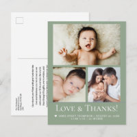Green Love & Thanks Baby Photo Birth announcement
