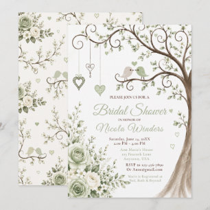 Green Lovebirds Bridal Shower Invitation