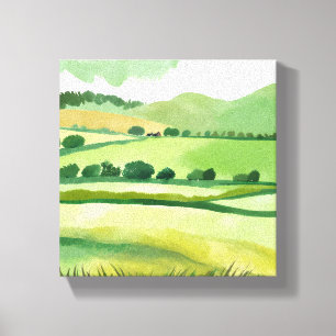 Green Lucious Hillside Nature Watercolor Canvas Print