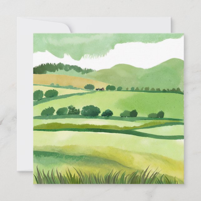 Green Lucious Hillside | Nature Watercolor Card (Front)