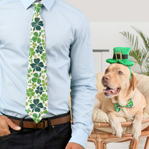 Green Lucky Clover 4 Leaves Shamrock Pattern Tie