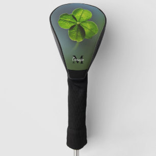 Green Lucky Clover Shamrock Name and Monogram Golf Head Cover