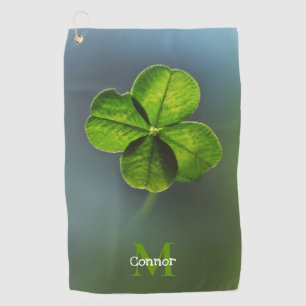 Green Lucky Clover Shamrock Name and Monogram Golf Towel