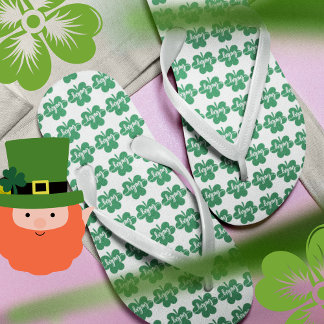 Green Lucky Clover St. Patrick Day  Flip Flops
