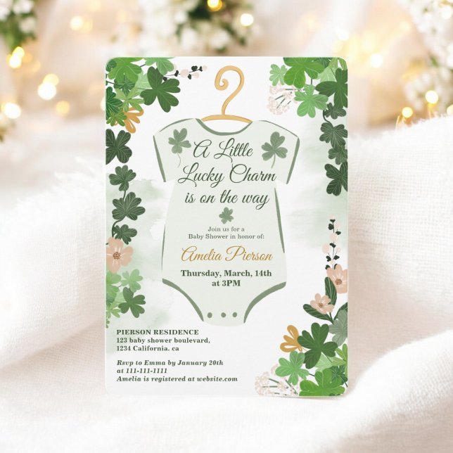Green Lucky Clover St. Patrick’s Day Baby Shower Invitation (Green Lucky Clover St. Patrick’s Day Baby Shower Invitation)