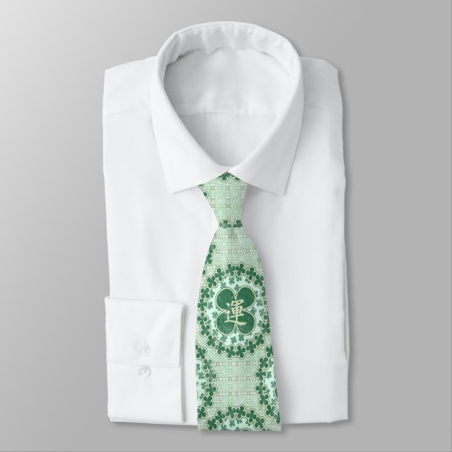 Green Lucky Clovers Tie (Tied)