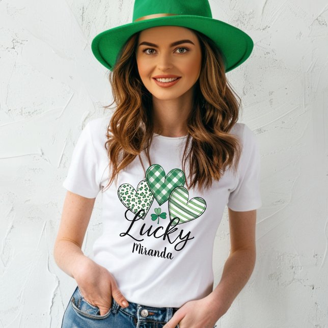 Green Lucky Hearts Personalized  St. Patrick's T-Shirt (Green Lucky Hearts Personalized St. Patrick's T-Shirt)