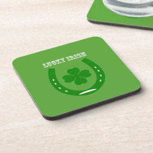 Green Lucky Horseshoe with 4 leaf shamrock Coaster