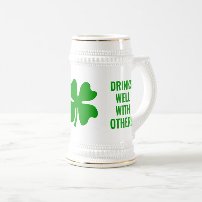 Green lucky shamrock funny St Patrick's Day  Beer Stein (Front Right)