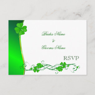 Green Lucky Shamrock Pattern RSVP cards