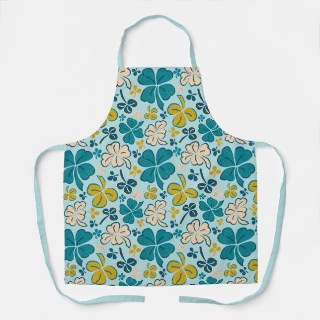 Green Lucky Shamrocks Clover St. Patrick`s Day  Apron (Front)