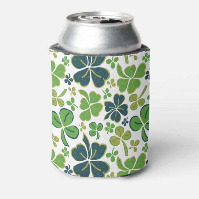Green Lucky Shamrocks Clover St. Patrick`s Day Can Cooler (Can Back)