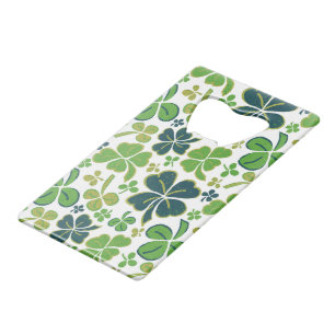 Green Lucky Shamrocks Clover St. Patrick`s Day Credit Card Bottle Opener