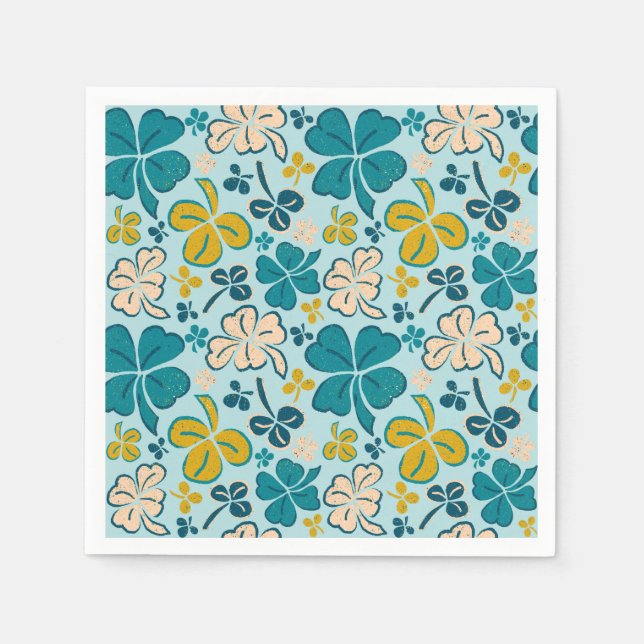 Green Lucky Shamrocks Clover St. Patrick`s Day  Napkin (Front)