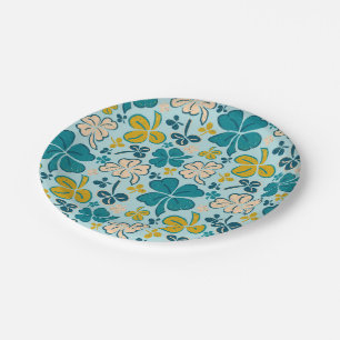 Green Lucky Shamrocks Clover St. Patrick`s Day Paper Plate