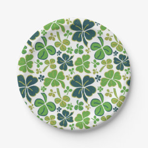 Green Lucky Shamrocks Clover St. Patrick`s Day  Paper Plate
