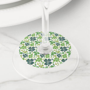 Green Lucky Shamrocks Clover St. Patrick`s Day Wine Glass Tag
