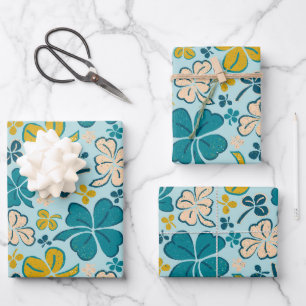 Green Lucky Shamrocks Clover St. Patrick`s Day Wrapping Paper Sheet