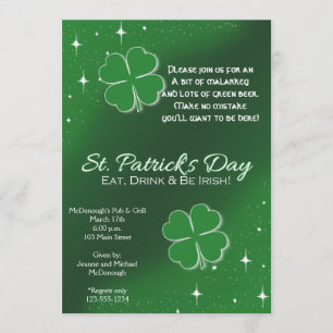 Green Lucky Stars St Patricks Day Party Invitation