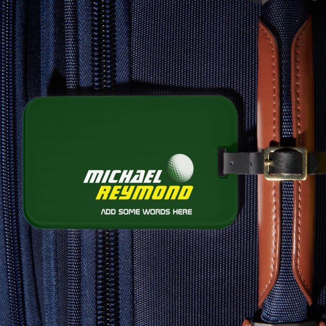 green luggagetag with golfer name  luggage tag (Front Insitu 4)