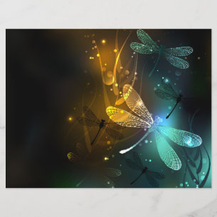 Green luminous dragonfly flight
