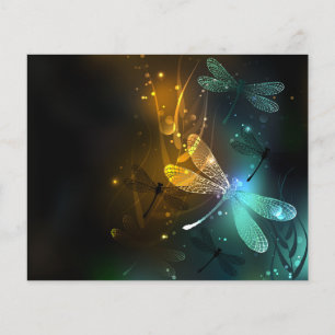 Green luminous dragonfly flight