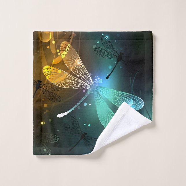 Green luminous dragonfly flight bath towel set (Wash Cloth)