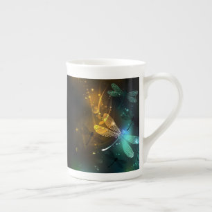 Green luminous dragonfly flight bone china mug